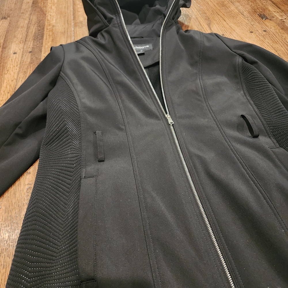 Liz Claiborne Black Long Waterproof Hooded Coat - Picture 2 of 4